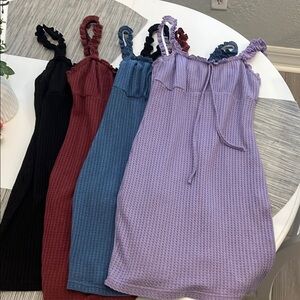 Ribbed Knit Dresses in Black, Red, Blue, and Purple